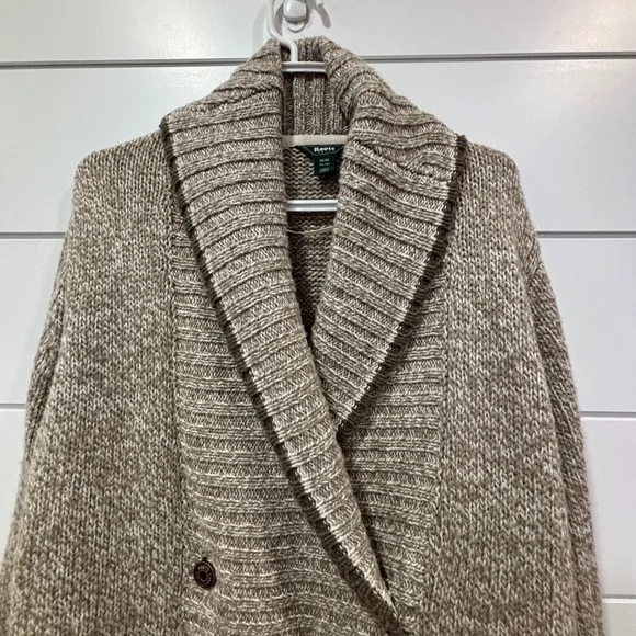 Roots women's oatmeal and white knit double breasted wool blend sweater size M - Picture 3 of 15